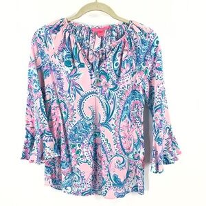 Lilly Pulitzer Willa Top Womens XXS Tropical Floral Paisley Colorful Beachy Soft